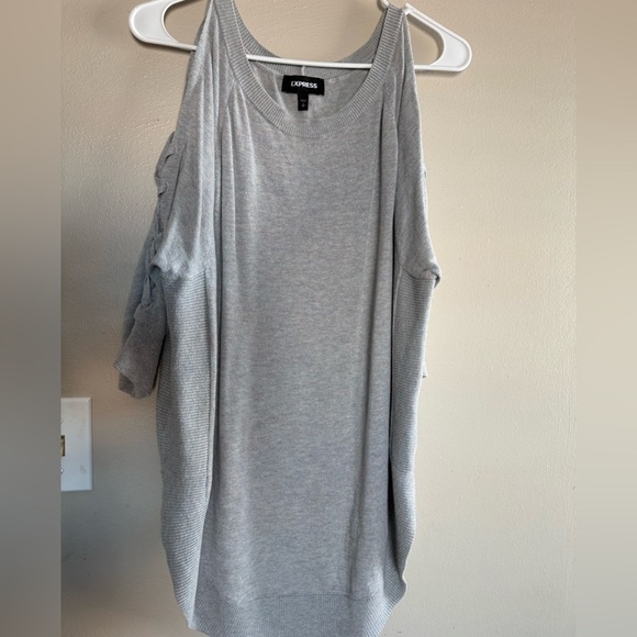 Express Tops - Express Light Gray Cold-Shoulder Sweater Top